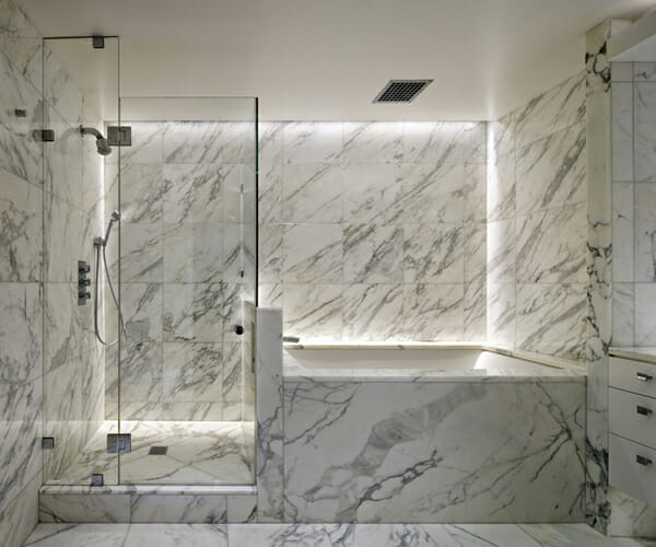 © Francis Dzikowski / Esto , marble bathroom in a upper west side duplex by a Sweeten architect