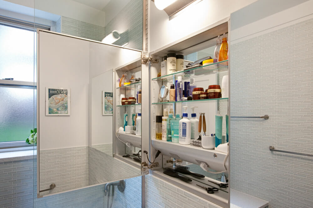 bathroom medicine cabinets with double sided mirror after renovation 