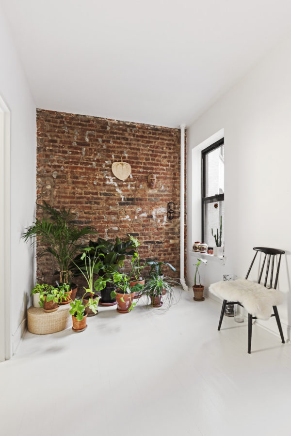Plants and exposed brick wall