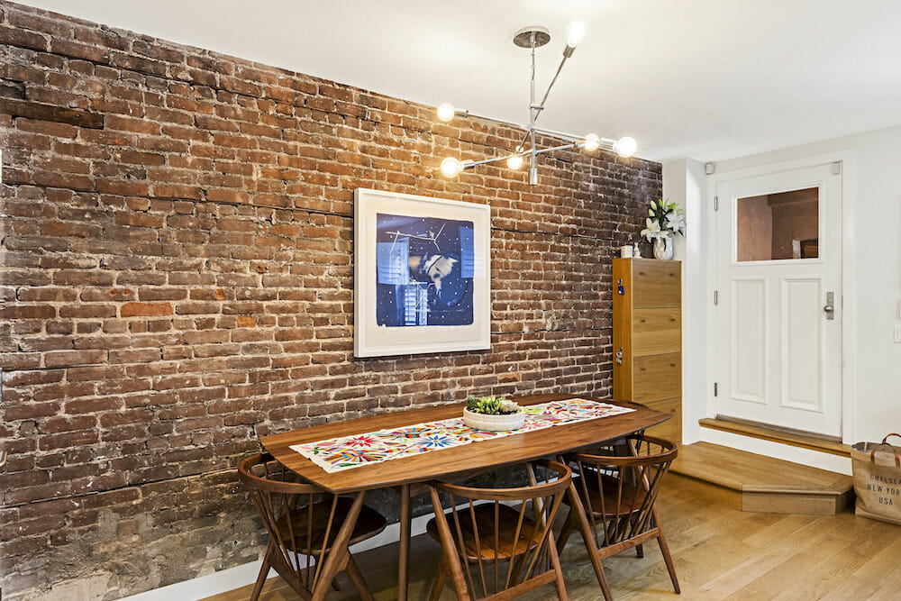 exposed brick kitchen wall