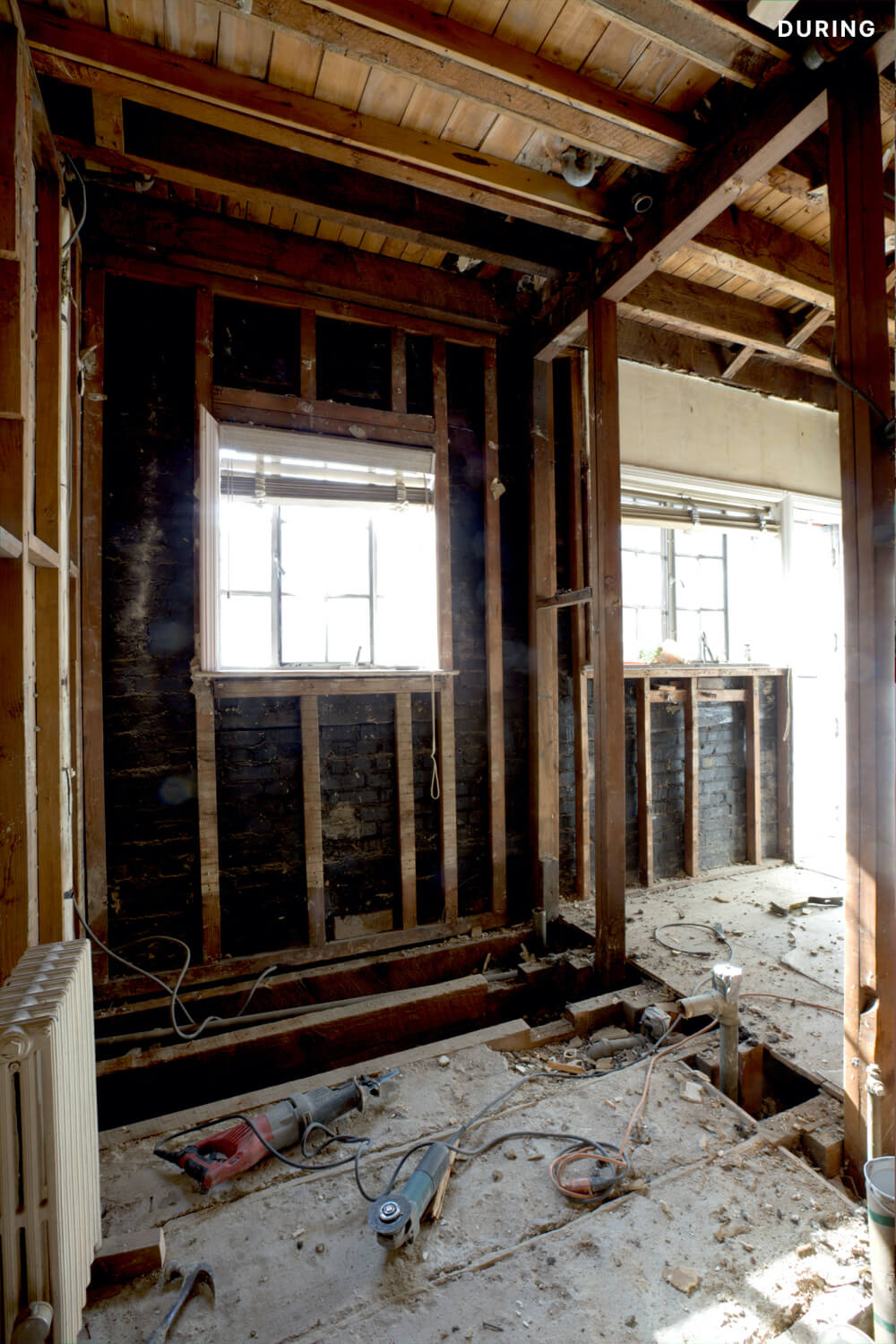Image of the powder room during renovation 