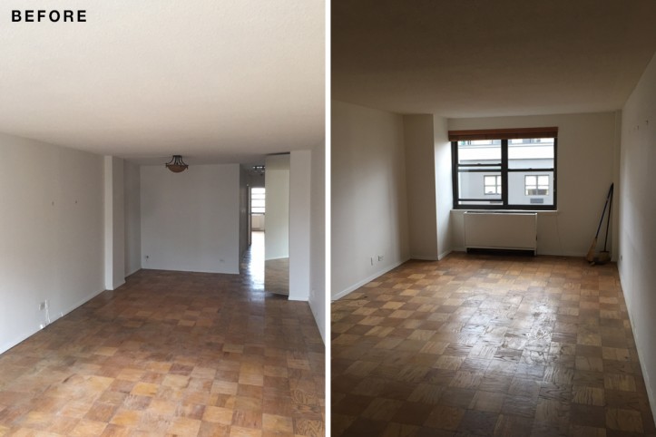 empty living room with brown floor before renovation