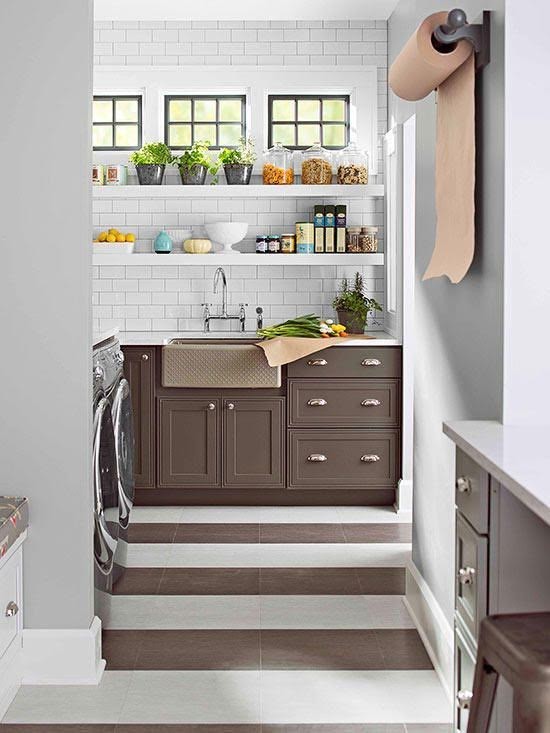 dual tone renovation, hardwood floors, dual tone, open shelving, subway tile backsplash