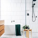 vertical tile bathroom tile, bathroom tile design, white bathroom, vertical tile