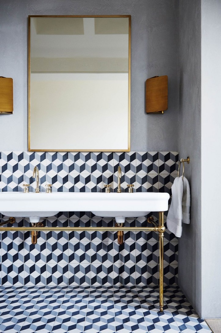 bathroom tile, bathroom tile design, color block tile, graphic tile