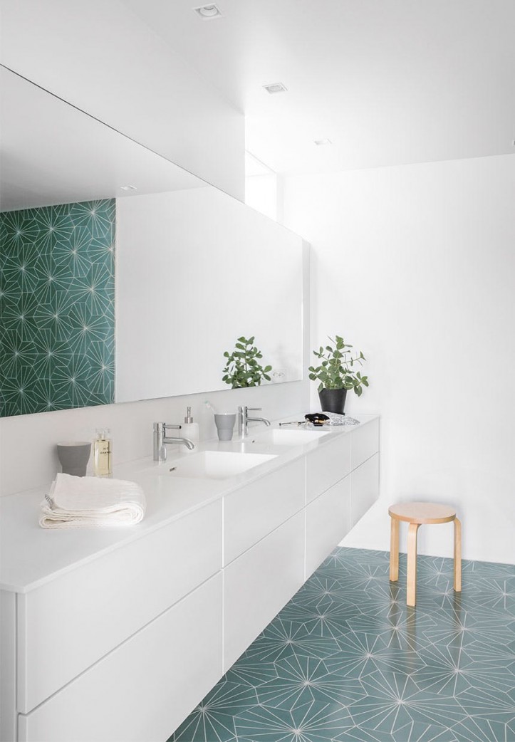 bathroom tile, bathroom tile design, green and white bathroom, dandelion tile