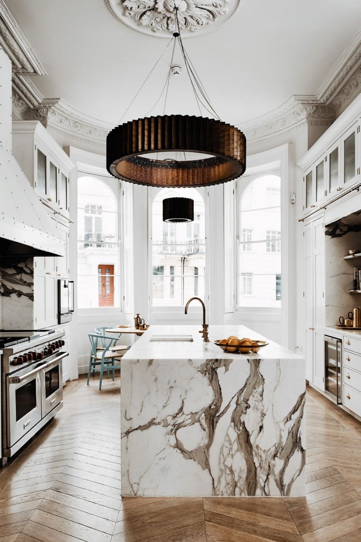 waterfall kitchen island with seating