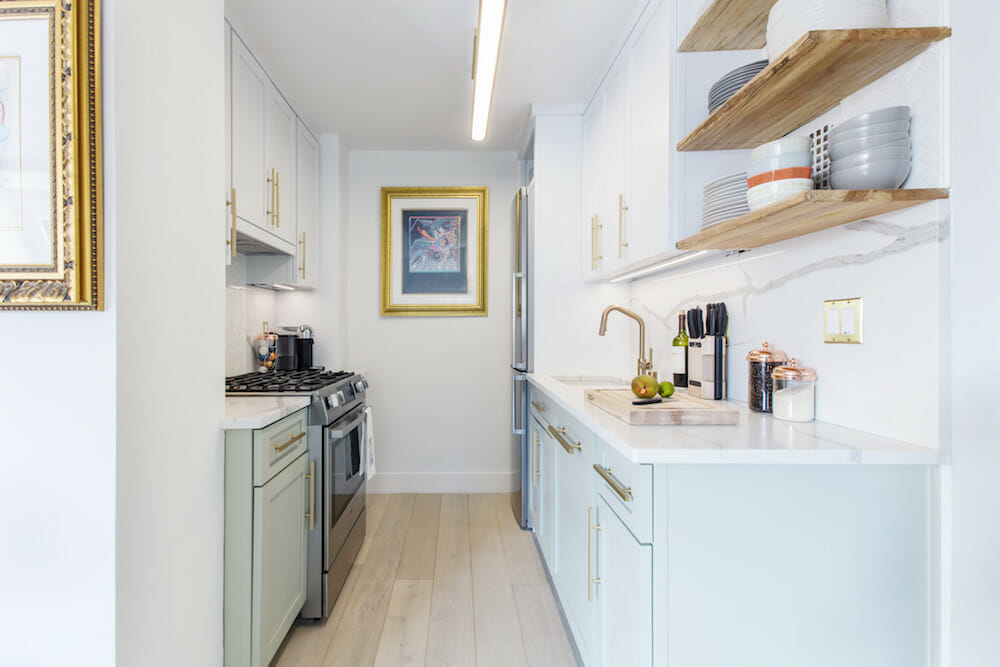 home renovation, kitchen renovation, two-tone cabinets, open shelves