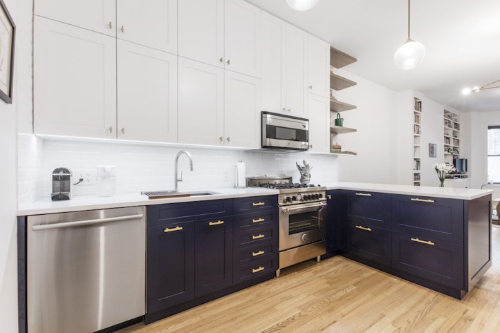 kitchen renovation, Park Slope, kitchen, blue cabinets, white cabinets