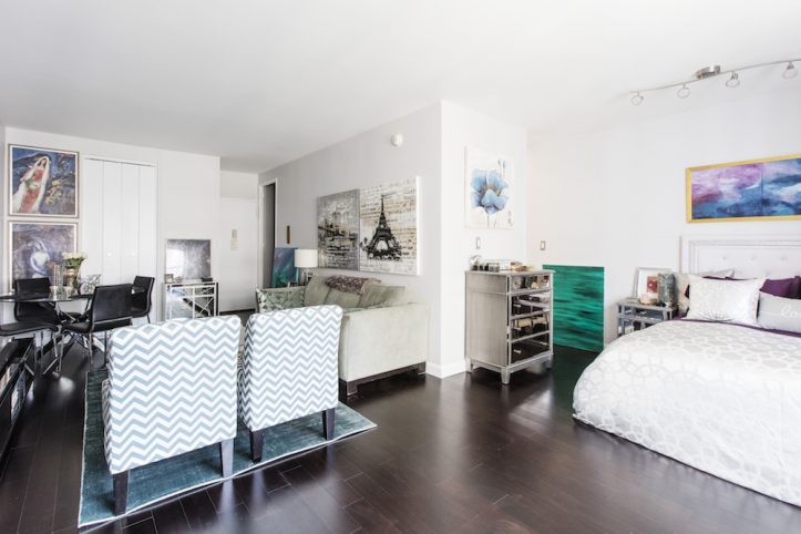 studio apartment renovation, remodel, design, construction, bedroom, living room, Murray Hill, NYC