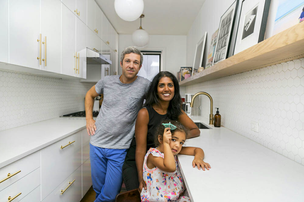 Family portrait in a renovated kitchen