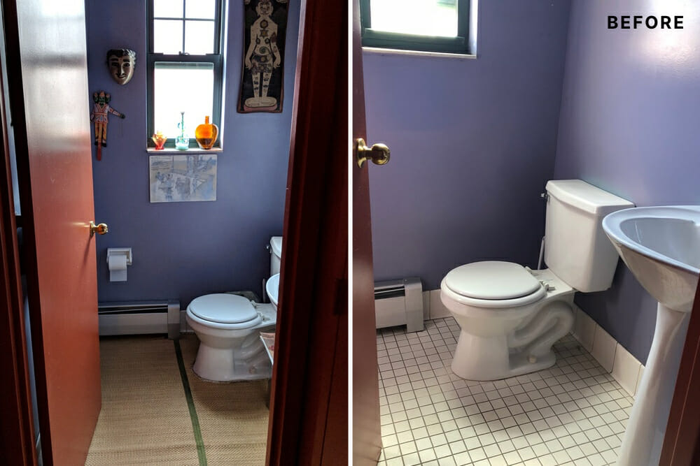 View of bathroom and powder room before renovation