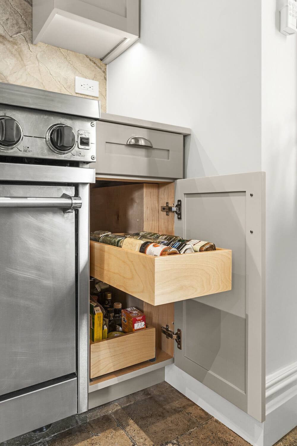 opened kitchen cabinet