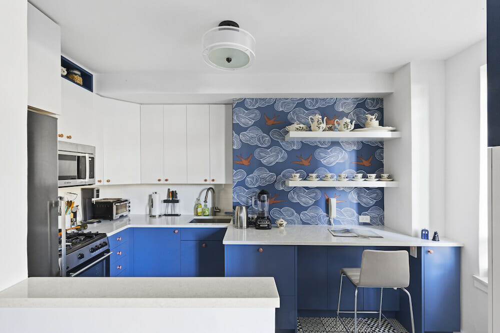 blue kitchen desk