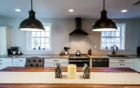 countertop and pendant lighting