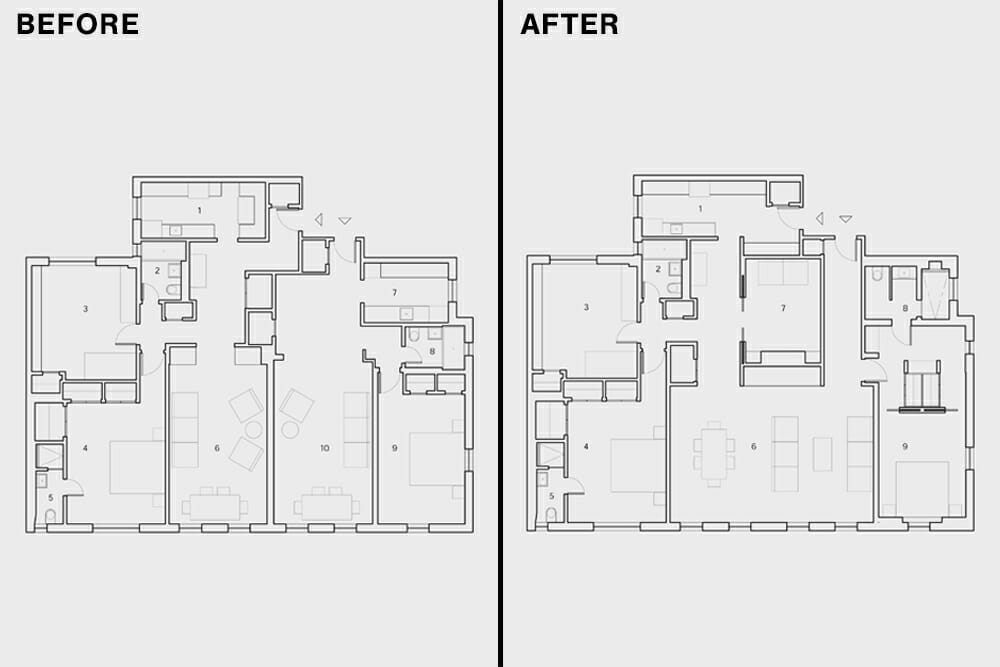 before and after floor plan