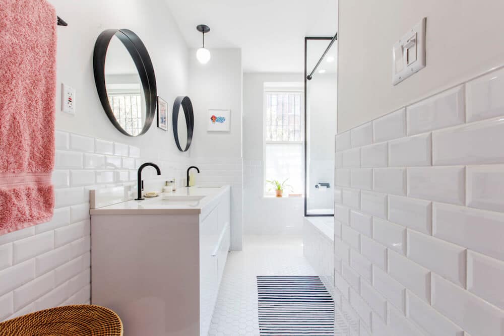 bathroom remodel in park slope with white and black finishes