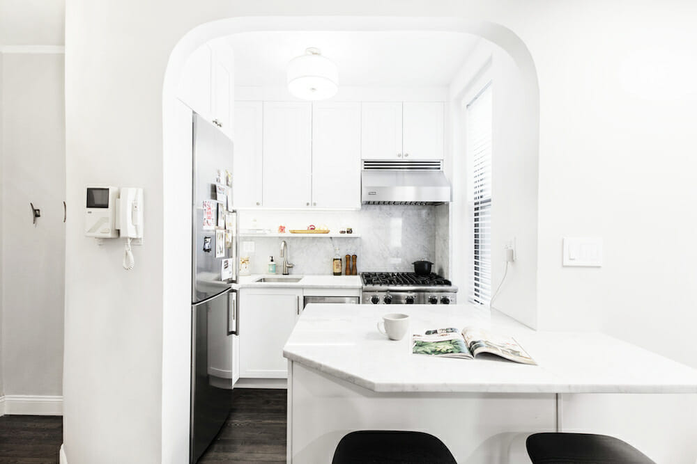 Image of a remodeled white kitchen alcove