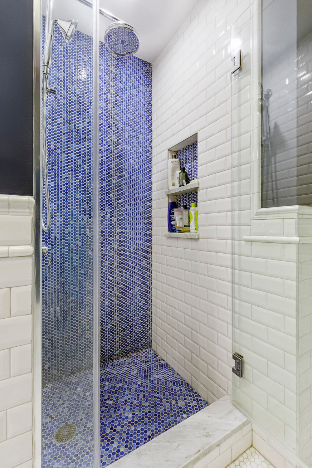 blue penny tile shower