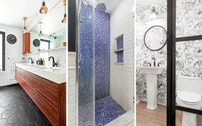 three images of bathroom renovations