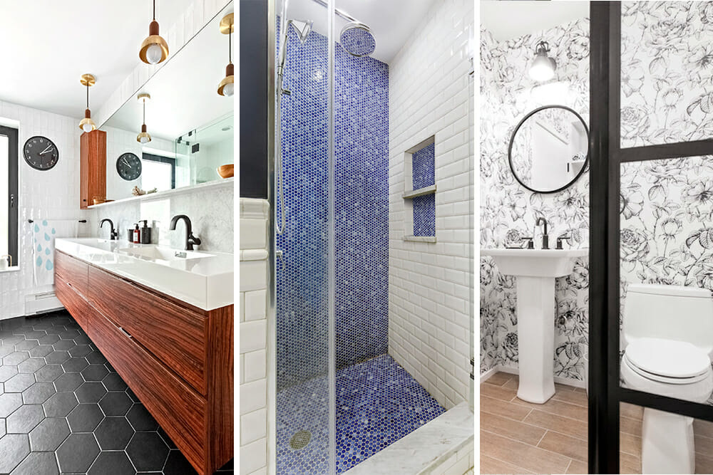 three images of bathroom renovations