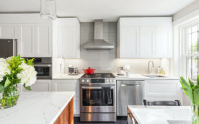 white kitchen cabinets with island