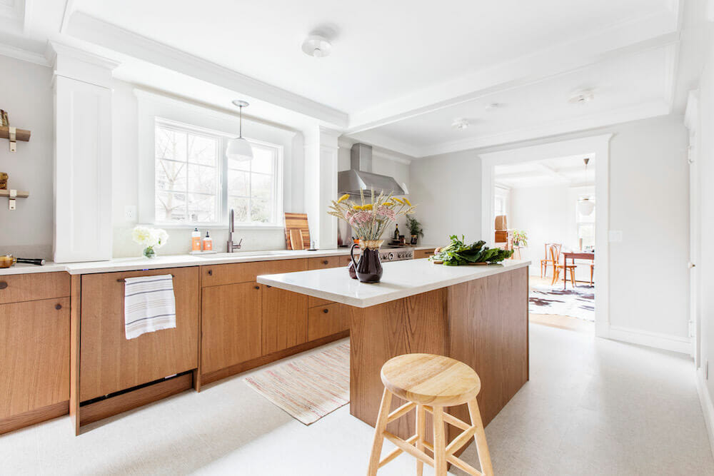 kitchen with natural wood cabinets