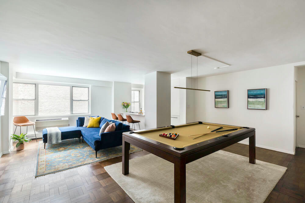 A NYC Living Room Makeover Built Around a Pool Table