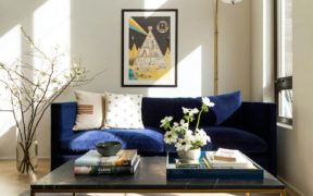 living room with hardwood floors and white walls and windows with black frames after renovation