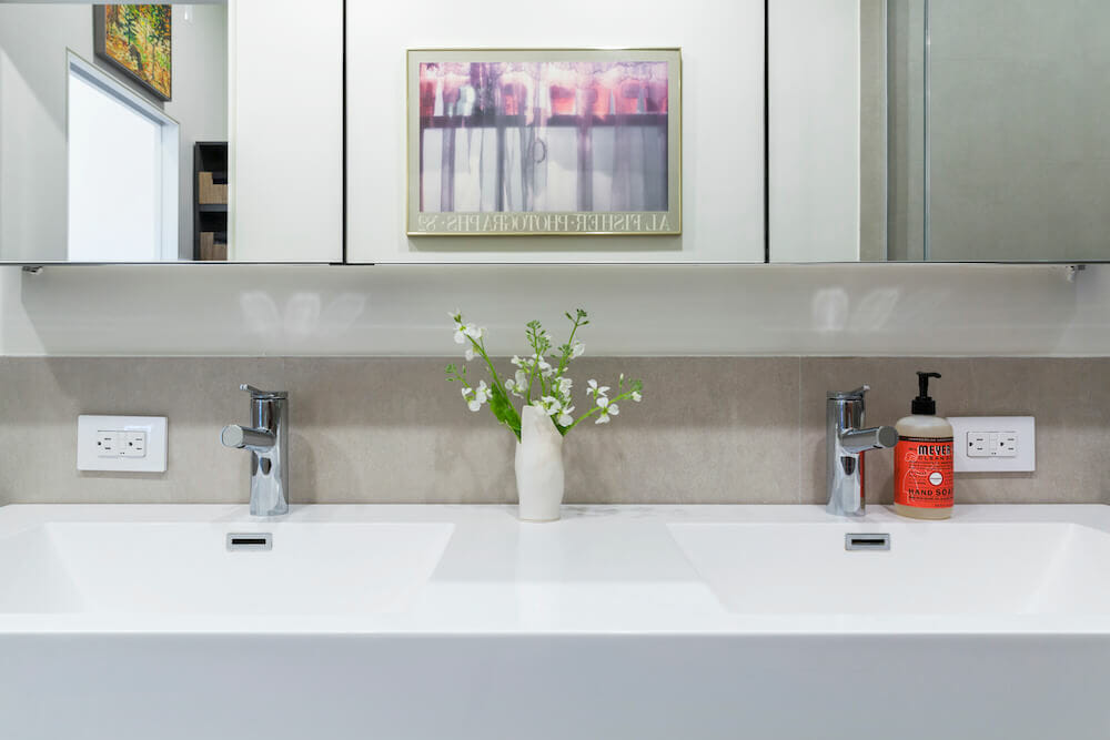 Image of a white double sink vanity
