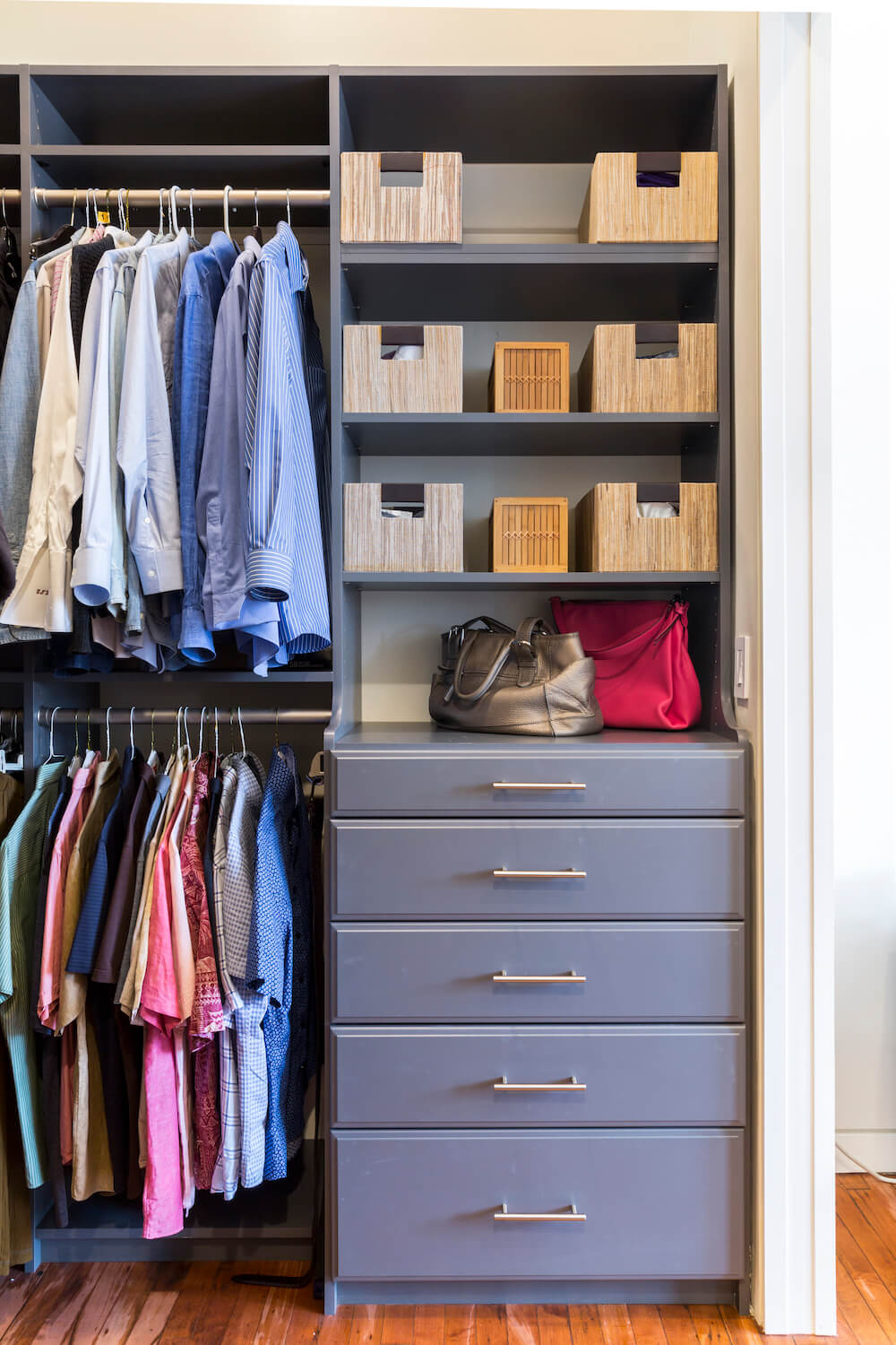 Image of master closet with organization and shelving