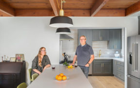 Two Los Angeles homeowners smiling in their Sweeten-remodeled house