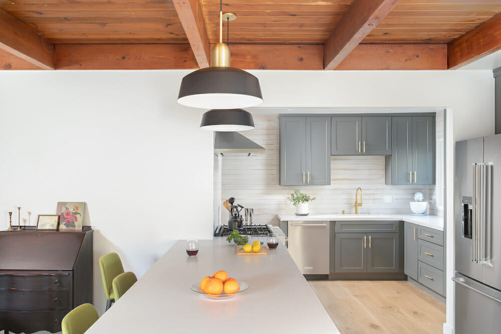 Image of exposed wood beams in a kitchen