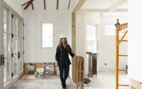 Contractor with helmet at the renovation site