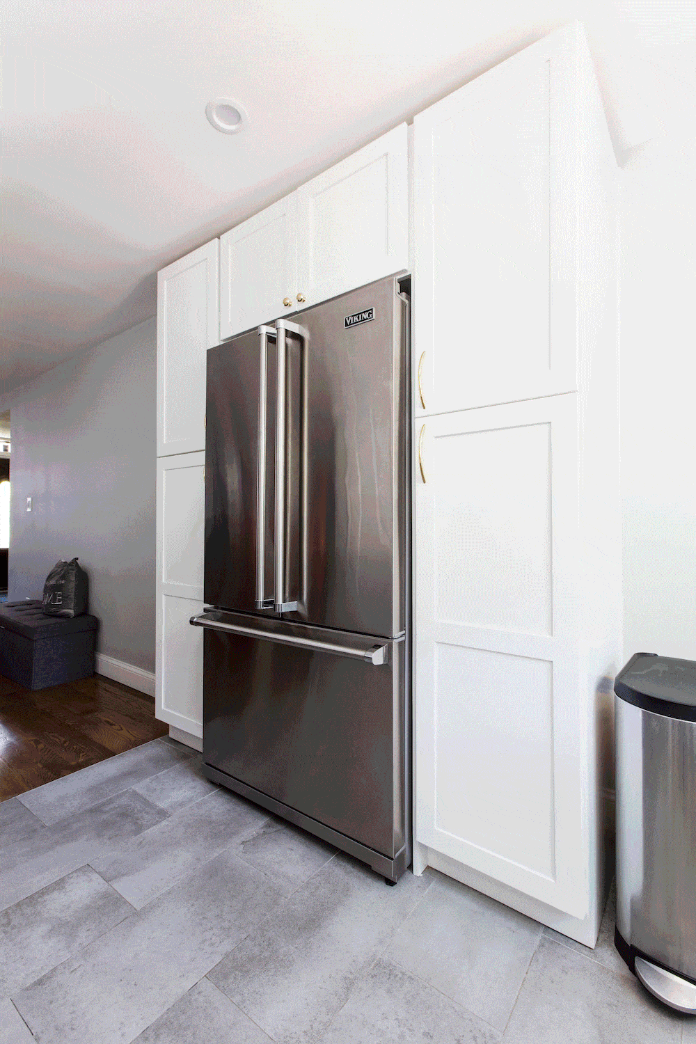 Animation of kitchen pantry opening with slide-out drawers