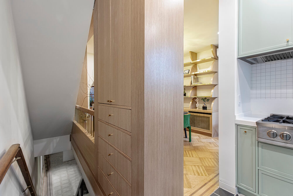Image of built-in storage with drawers and cabinets