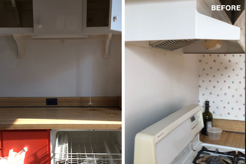 Split image of the kitchen before renovations