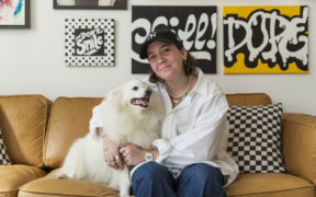 portrait of Billie and her white dog
