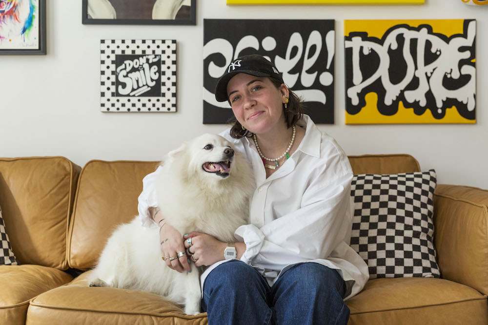 portrait of Billie and her white dog