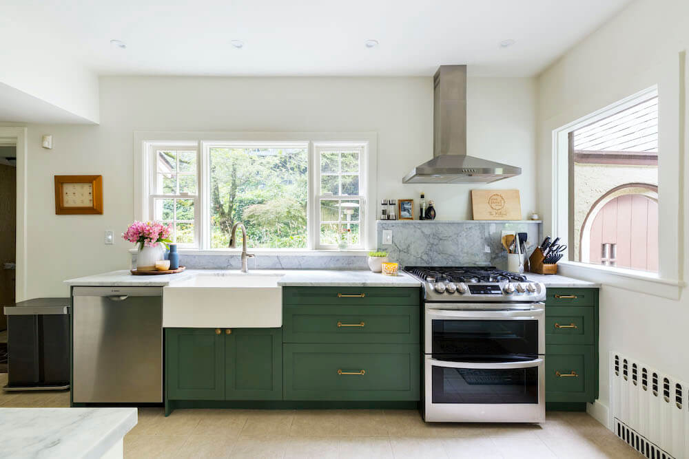 Kitchen with green cabinets