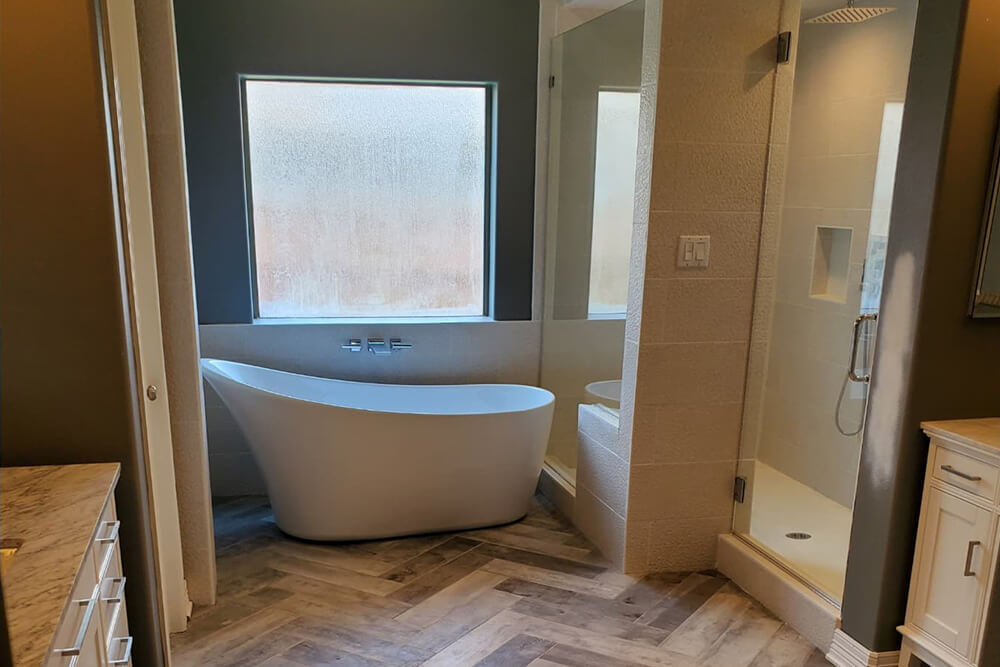Bathroom with free-standing tub and walk-in shower