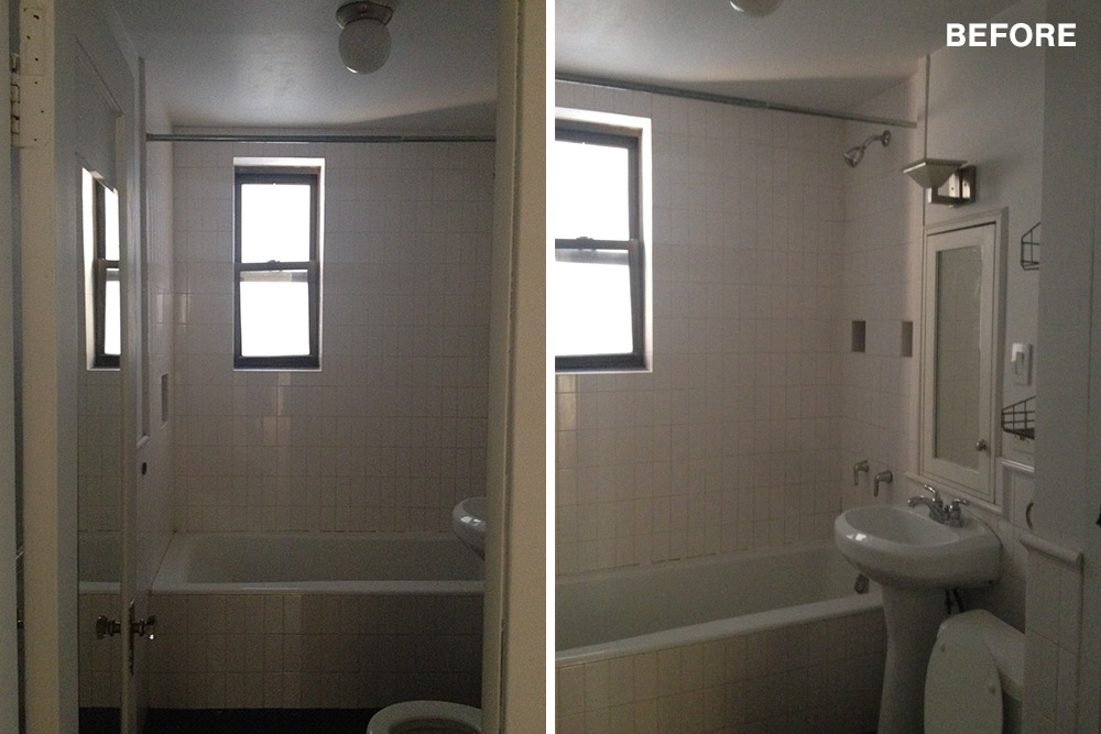Split image of bathroom before renovation