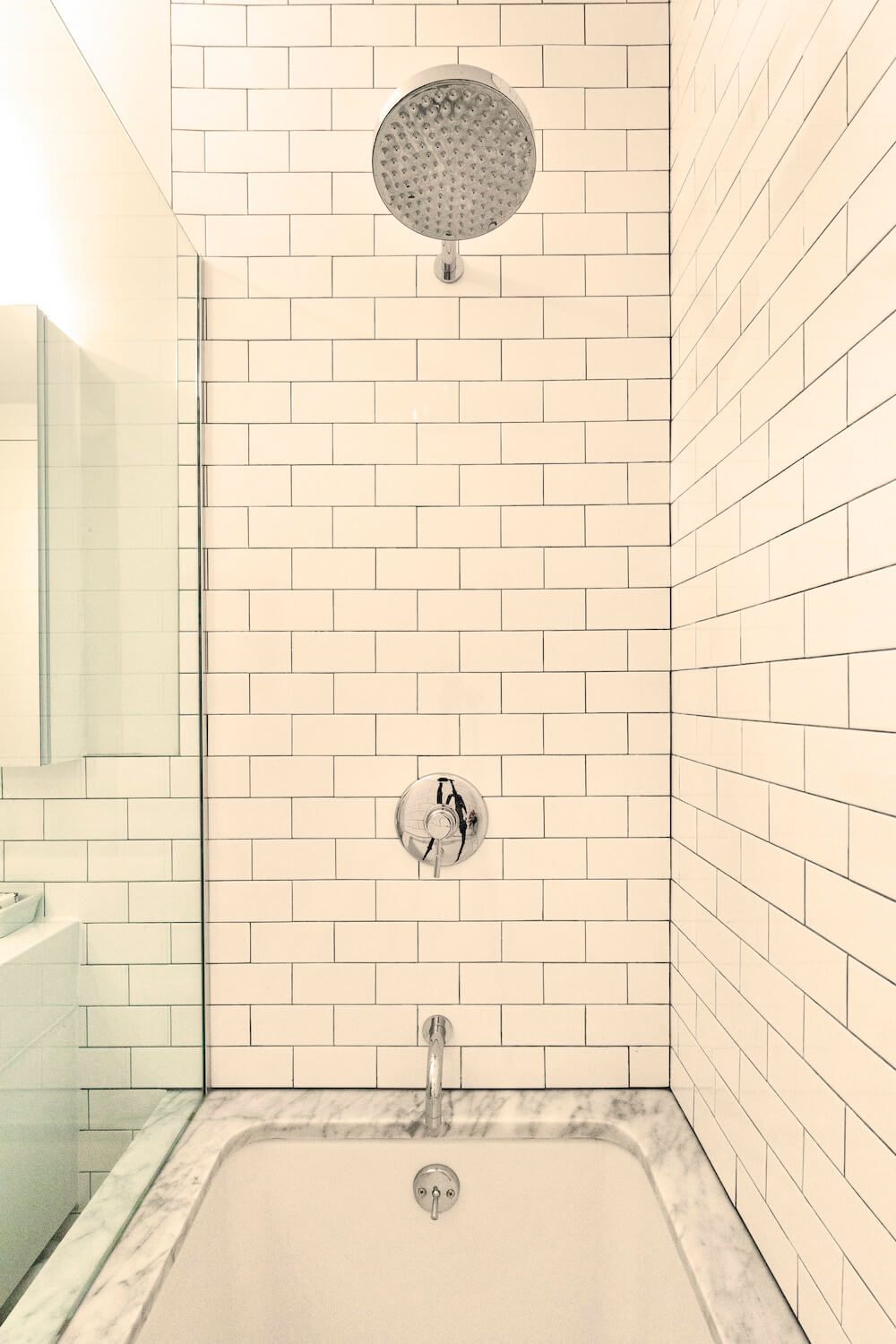 Shower with vintage shower fixtures