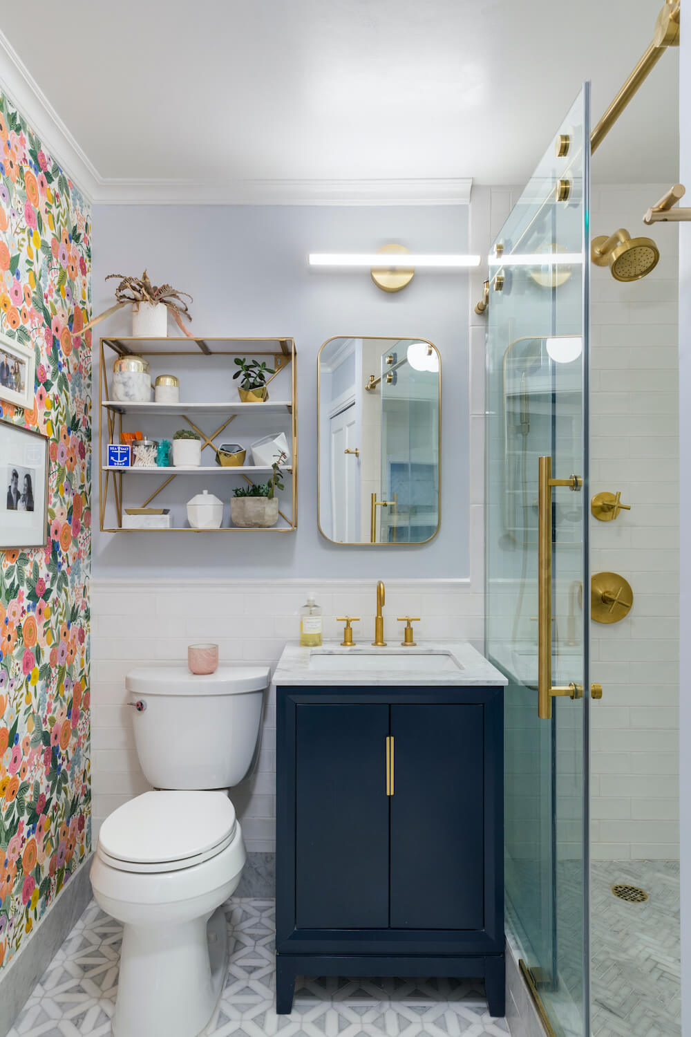 Bathroom with gold hardware