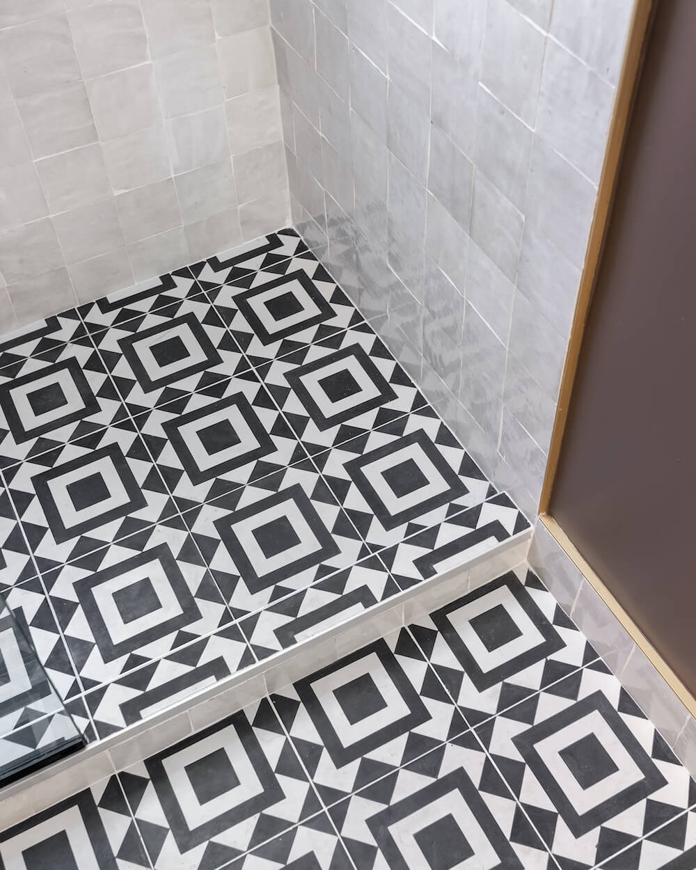 small bathroom remodel washington dc with black and white Moroccan floor tile