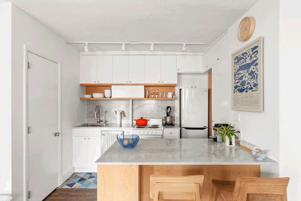 White and wood West Village kitchen remodel