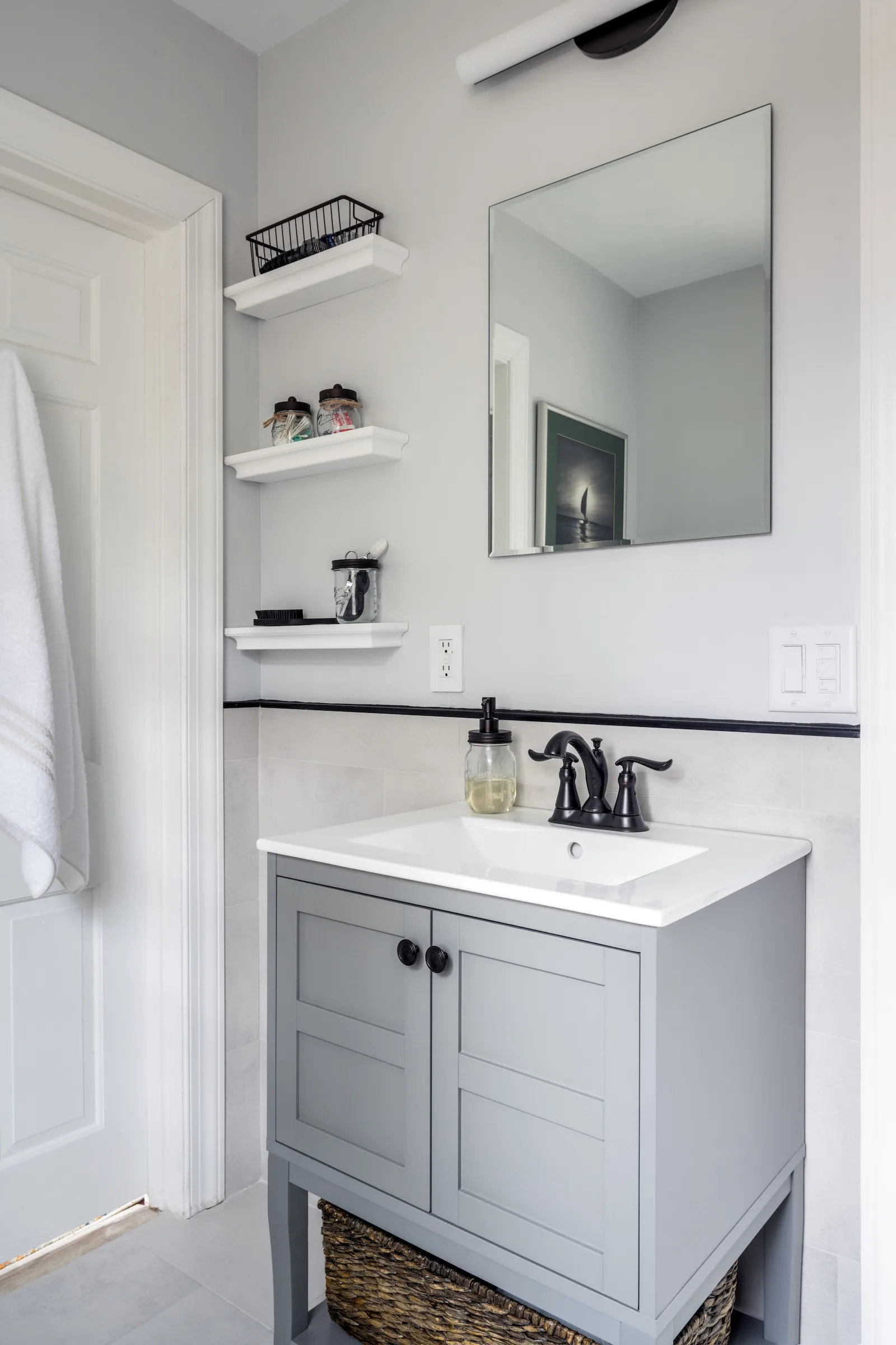 White and gray bathroom vanity