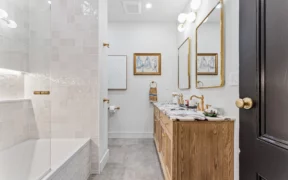 apartment bathroom remodel in Hoboken with white shower tub