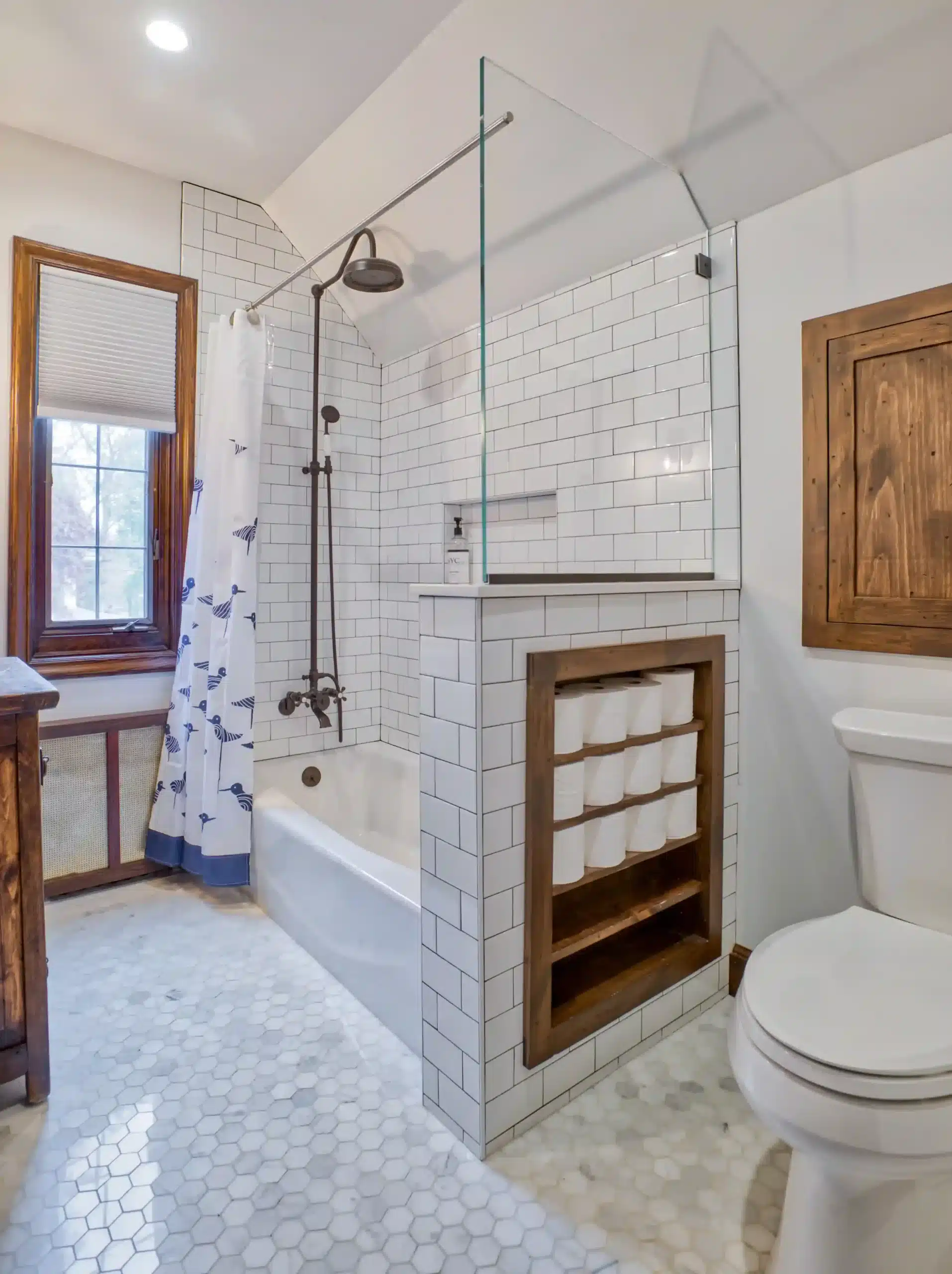 Bathroom remodel with white subway tile
