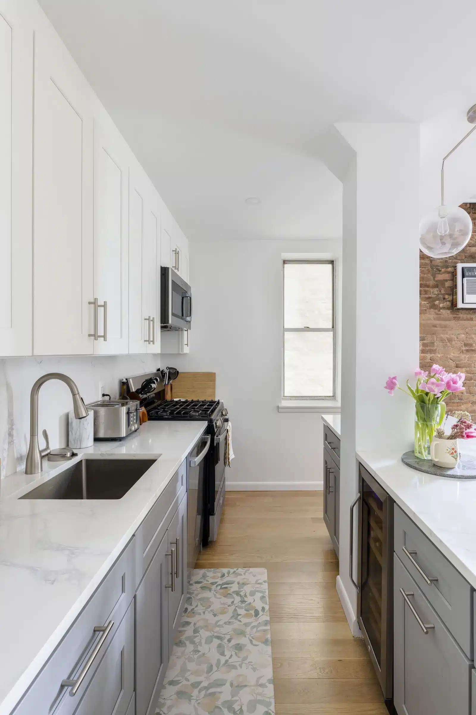 gray and white kitchen remodel in cobble hill
